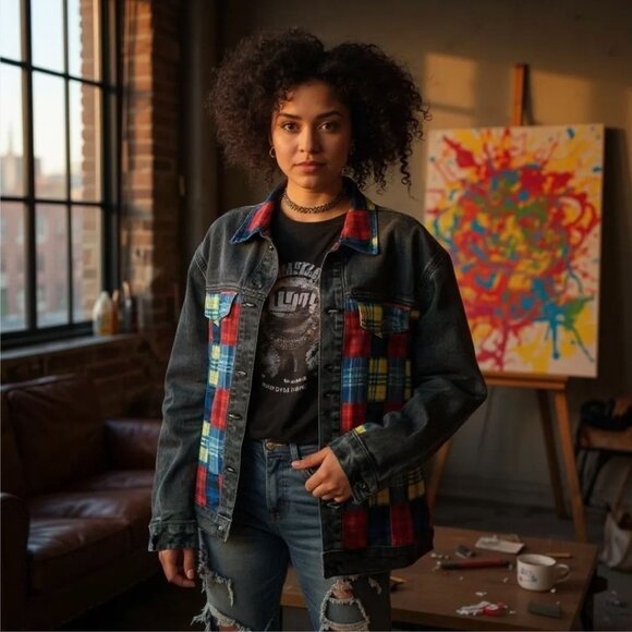 Delia*s “In This Moment” Denim Jacket & Skirt Set w/ Plaid Patchwork – Rebellion - Picture 10 of 13